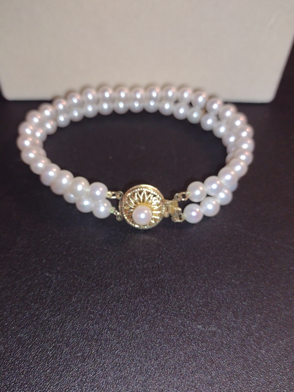 Classic White Pearl Double-Strand Bracelet with 14k Gold Clasp - Picture 2 of 12